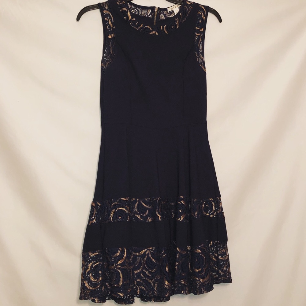 Navy and Gold Short Sleeveless Dress